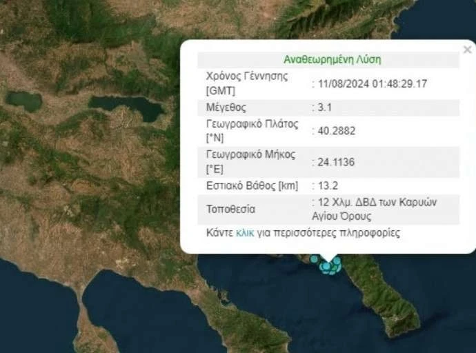 Σεισμός 3,1 Ρίχτερ στο Άγιο Όρος